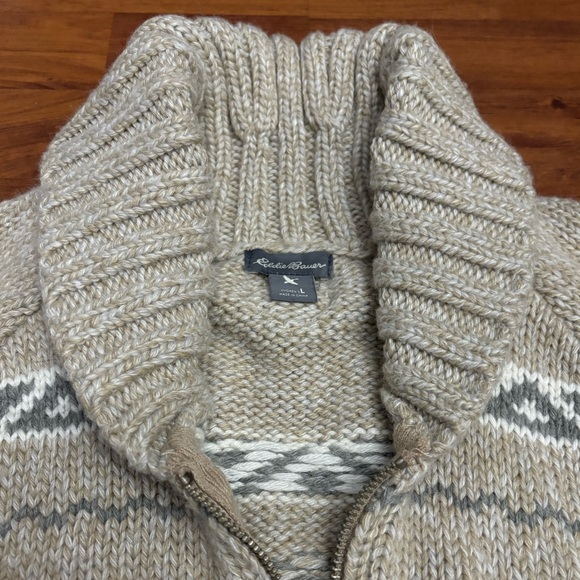 Eddie Bauer Wool Sweater Full Zip Cardigan Nordic Fair Isle Jacket Size Large - Picture 5 of 16